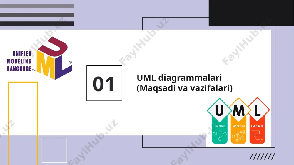eger - nashr yili. metodlar: getdetails(): string - kitob haqida ma'lumot qaytaradi. muallif (author) xususiyatlar: name: string - muallifning ismi. birthyear: integer - tug'ilgan yili. metodlar: getbiography(): string - muallif haqida ma'lumot qaytaradi. o'zaro aloqa: composition: "kitob" sinfi "muallif" sinfiga bog'liq. bir kitobda bir yoki bir nechta muallif bo'lishi mumkin, lekin agar muallif o'chirilsa, kitobning mavjudligi davom etadi. sinf diagrammasining asosiy komponentlari sinf diagrammasi ko’rinishi: sinflar to'rtburchaklar (rectangle) bilan ifodalanadi, o'zaro aloqalar esa chiziqlar (line) bilan belgilanadi. aggregation va composition maxsus belgilashlar bilan ko'rsatiladi. +-----------------+ | kitob | +-----------------+ | - title: string | | - isbn: string | | - publicationyear: integer | +-----------------+ | + getdetails(): string | +-----------------+ | | 1..* (composition) | +-----------------+ | muallif | +-----------------+ | - name: string | | - birthyear: integer | +-----------------+ | + getbiography(): string | +-----------------+ sinf diagrammasining tuzilishi sinf diagrammasi obyektlar va ular o'rtasidagi aloqalarni ko'rsatadigan uml …