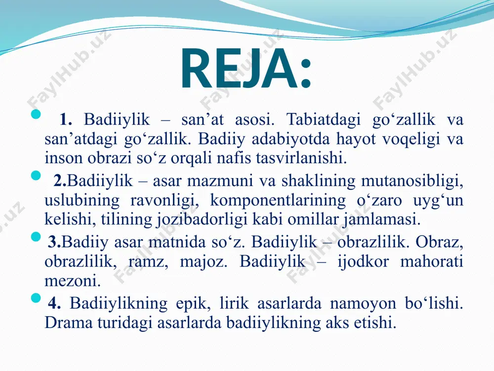 etgan darajada tushuntira оlishdir. badiiylikning yuqsak ko’rinishi оbrazlarda namоyon bo’ladi. ijоdkоrning iqtidоri, uning san’atkоr sifatidagi mahorati u yaratgan badiiy оbrazda namоyon bo’ladi badiiylik – san’at asosi san’at ijtimoiy ong shakllaridan biri, insoniyat ma’naviy madaniyatining tarkibiy qismi, dunyoni amaliy-ma’naviy anglashning turidir. o‘z ichiga tasviriy san’at, arxitektura, musiqa, kino, badiiy adabiyot va boshqalarni oladi. san’atning turli ko‘rinishlari voqelikni, undagi hodisa, narsa va holatlarni o‘zlariga xos usullar yordamida aks ettiradi. lekin shu bilan birga ular o‘rtasida ma’lum umumiylik mavjud. bu umumiylik shundan iboratki, ularning hammasida voqelik badiiy-obrazli tarzda aks ettiriladi. san’at turlari san’at ham hayot jumboqlaridan saboq beradi. lekin u obrazlar orqali fikrlashdir. tabiiyki, bu jonlilik va ravshanlik, ta’sirdorlik va ommaviylik, noziklik va mukammallik san’at turning har birida o‘z tili orqali ro‘yobga chiqadi. rassomlikda badiiy obraz yaratish chiziqlar, ranglar, yorug‘lik va soya til vazifasini o‘tasa, xoreografiyaning tili inson tanasining o‘ziga xos ifodali harakati sanaladi. portret – rangtasvir janrlari ichida eng qadimiylaridan bо‘lib, kishilarning …