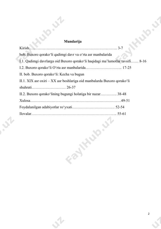 vollarga javob izlash bizni ushbu mavzuni bitiruv malakaviy ish mavzusi sifatida tanlashimizga va uning tarixini yoritishimizga sabab bo‘ldi. prezidentimiz sh.m. mirziyoyevning 2018 yil 16 fevralda buxoro viloyatiga tashrifi maboynida qorako‘lchilikni rivojlantirish maqsadida qorako‘lchilik instituti va jamg‘armasini tashkil etish bo‘yicha bergan takliflari mavzuning dolzarblik qiymatini belgilab beradi. joriy yilning 15-mart kunida prezidentimiz sh.m. mirziyoyevning qorako‘lchilik sohasini rivojlantirishga qaratilgan qarori qabul qilindi,bu esa qorako‘l mahsulotlarini ishlab chiqarish hajmlarini oshirish va ularning turlarini ko‘paytirishga qaratilgan keng ko‘lamli tarkibiy o‘zgarishlarni amalga oshirilishiga xizmat qiladi. 2017-2021 yillarga mo‘ljallangan o‘zbekiston respublikasi ijtimoiy-iqtisodiy rivojlanishning harakatlar strategiyasining uchinchi yo‘nalishida chorva mollarini ko‘paytirish borasida ham to‘xtab o‘tilgan. chorva mollari tuyog‘ sonini ko‘paytirish bilan oziq-ovqat xavsizligiga erishish masalalari kun tartibida dolzarb qilib belgilandi. respublikamiz chorvadorlari bu borada katta va boy tajribaga ega. prezidentimiz shavkat mirziyoyev ta’kidlaganlaridek “o’zbekistonning eng yangi tarixini va biz erishgan eng olamshumul yutuqlar mard va matonatli xalqimiz har qanday qiyinchilik, to’siq va sinovlarni o’z kuchi va irodasi …