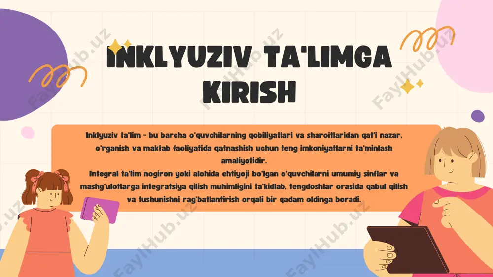 y sinflarga integratsiyalashuviga qaratilgan. bu barcha talabalar uchun xilma-xillik, o'zaro hurmat va tegishlilik tuyg'usini targ'ib qiladi. inklyuziv ta'lim barcha o'quvchilarning, kelib chiqishi yoki qobiliyatidan qat'i nazar, sifatli ta'lim olish imkoniyatini ta'minlashga qaratilgan. turli nuqtai nazarlar va o'qitish usullarini o'z ichiga olgan holda, u o'zaro tushunish va hurmatga yordam beradi. inklyuziv ta’lim muhitini yaratish inklyuziv ta'lim muhitini yaratish har bir talabaning ehtiyojlarini qondirish uchun o'qitish strategiyalari va resurslarini moslashtirishni o'z ichiga oladi. ushbu yondashuv o'quvchilarga o'z qadr- qimmatini va qo'llab-quvvatlanishini his qilishiga yordam beradi, bu esa akademik samaradorlikni oshirish va umumiy farovonlikka olib keladi. integral ta'lim faqat o'quv fanlarini o'qitishdan tashqariga chiqadi; shuningdek, talabalarning ijtimoiy va hissiy rivojlanishiga urg'u beradi. hamjamiyat va daxldorlik tuyg'usini tarbiyalash orqali u shaxslarni o'z salohiyatini to'liq ro'yobga chiqarishga undaydi. ta'limda xilma-xillikni targ'ib qilish inklyuziv ta'lim strategiyalari inklyuziv o'qitish strategiyalarini qo'llash orqali o'qituvchilar empatiya, tushunish va xilma-xillikka hurmatni rivojlantirish orqali talabalar o'rtasida ijtimoiy realizatsiyani osonlashtirishi mumkin. ushbu …