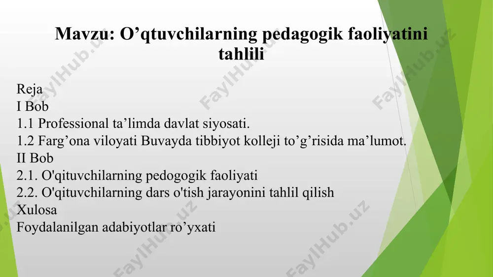 li ibn sino nomidagi jamoat salomatligi texnikumlari faoliyatini samarali tashkil qilish bo‘yicha quyidagilarni nazarda tutuvchi kompleks dasturni ishlab chiqsin va tasdiqlasin hamda uning o‘z vaqtida va to‘liq amalga oshirilishini ta’minlasin: abu ali ibn sino nomidagi jamoat salomatligi texnikumlarining moddiy-texnik bazasini yanada kuchaytirish, amaliyot xonalarini belgilangan normativlarga asosan jihozlash, o‘quv-simulatsion auditoriyalarni tashkil etish; valeologiya, tibbiy psixologiya, nutritsiologiya, diyetologiya, farmakologiya, kineziologiya, reabilitologiya, profpatologiya fanlarini chuqurlashtirilgan holda o‘qitilishini joriy etish hamda mazkur texnikumlarning o‘quv rejalari va fan dasturlarini ilg‘or xorijiy tajribalar asosida ishlab chiqish; tibbiyot oliy ta’lim muassasalarining yuqori malakali professor-o‘qituvchilarini jalb qilgan holda abu ali ibn sino nomidagi jamoat salomatligi texnikumlarida masofaviy ta’lim orqali dars mashg‘ulotlarini o‘tkazish. buvayda tibbiyot kolleji 2008 yilda yangidan tashkil topgan.xozirgi kundan jami 24 nafar o’qituvchi va 16 nafar ishchi xodimlar ishlamoqda. kollejda 5ta yo’nalish mavjud. 1.tibbiyot xamshirasi 2. feldsher davolash 3. feldsher lobarant 4. tibbiy ijtimoiy ishlar 5. farmasevt assistenti. jami o’quvchilar soni 598 nafar o’quvchilar taxsil …