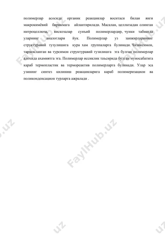 юкори молекуляр бирикмалари келиб чикиши, кимевий таркиби, элементар халка ва асосий занжир тузилишига караб синфланиши. - Page 3