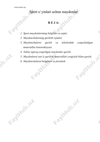 sport o`yinlari uchun maydonlar — DOC