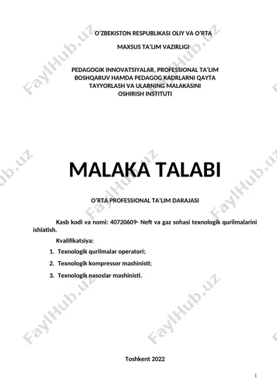 neft va gaz sohasi texnologik qurilmalarini ishlatish — DOC