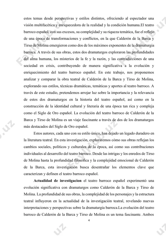 evolución y enriquecimiento del teatro barroco español. en este trabajo, nos proponemos analizar y comparar la obra teatral de calderón de la barca y tirso de molina, explorando sus estilos, técnicas dramáticas, temáticas y aportes al teatro barroco. a través de este estudio, pretendemos arrojar luz sobre la importancia y la relevancia de estos dos dramaturgos en la historia del teatro español, así como en la construcción de la identidad cultural y literaria de una época tan rica y compleja como el siglo de oro español. la evolución del teatro barroco de calderón de la barca y tirso de molina es un viaje fascinante a través de dos de los dramaturgos más destacados del siglo de oro español. estos autores, cada uno con su estilo único, han dejado un legado duradero en la literatura teatral. en esta investigación, exploraremos cómo sus obras reflejan los cambios sociales, políticos y culturales de …