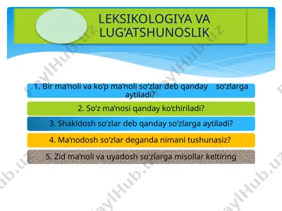 **leksikologiya va lug'atshunoslik** — PPTX