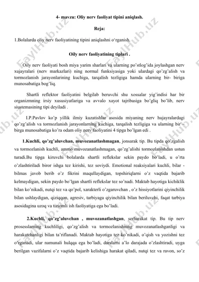 oliy nerv faoliyat tipini aniqlash — DOCX
