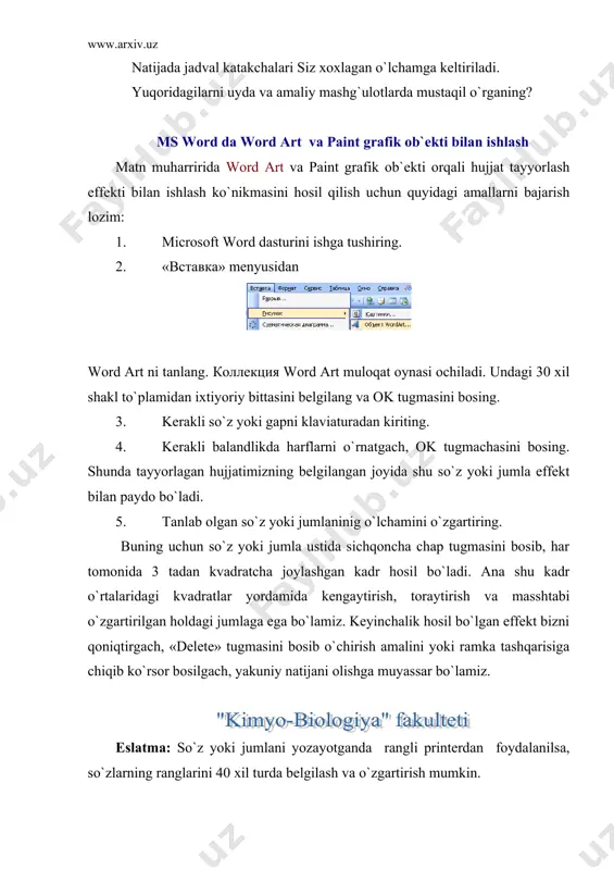 ms word da jadvallar va grafik ob`eklar bilan ishlash - Page 5