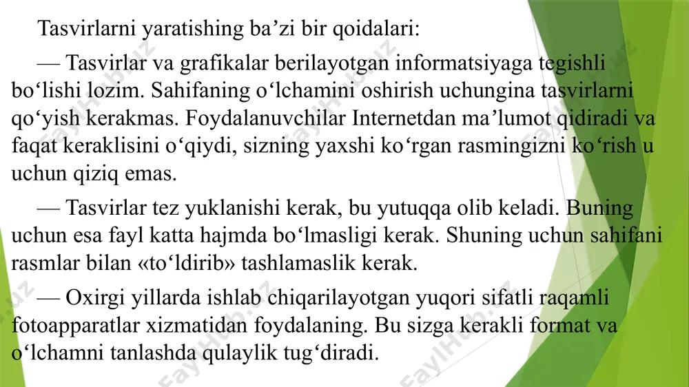 virning tasvirlanish jarayoni boshlanishini bildirsa, fileopen parametri esa web sahifa kompyuterga toʻliq yuklanib boʻlgandan keyin darhol tasvirlanish jarayoni boshlanishini bildiradi. biz loop parametri orqali videorolikning necha marta tasvirlanishini boshqarishimiz mumkin. buning uchun tasvirlanishlar sonini loop parametriga qiymat sifatida berishimiz zarur. agar biz videorolikning takroriy tasvirlanishini doimiy ravishda takrorlanuvchi qilib qoʻymoqchi boʻlsak uholda loop parametriga infinite qiymatini berishimiz kerak boʻladi. tovushli fayllar. web sahifaga tovushli fayllarni joylashtirish ham html ning multimedia imkoniyatlari doirasiga kiradi. tovushli fayllar web sahifada fon hisobida qatnashadi. tovushli fayl web sahifa toʻliq yuklangandan keyin bajariladi. foydalanuvchi kompyuteriga web sahifa yuklanganda birinchi navbatda uning html tilida yozilgan fayli, keyin esa shu sahifada ishlatilgan grafik, video va audiofayllar yuklanadi. demak web sahifaga tovushli fayl qoʻyishimiz uchun biz sahifaning sarlavhasiga, yaʼni va teglari orasiga tegini joylashtirishimiz kerak boʻladi. bu tegning src parametri qiymat sifatida tovushli faylning url manzilini qabul qiladi. brauzerlar midi va wav formatdagi audiofayllarni taniydi va bemalol ayttirish …