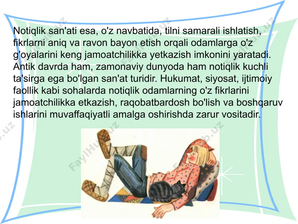 zimida o'qigan shaxslar faqat ilmiy va falsafiy bilimlarga ega bo'lib qolmay, balki notiqlikni mukammal o'rganib, bu san'atda o'zlarini rivojlantirganlar. birinchidan, lisiy o'zining ta'lim tizimi bilan notiqlik san'atiga alohida e'tibor bergan. aristotel ta'limoti, nafaqat falsafa va ilm-fan, balki notiqlikni ham chuqur o'rganish uchun mo'ljallangan edi. lisiyda talabalar nafaqat nazariy bilimlarni o'zlashtirish, balki o'z fikrlarini aniq va ta'sirli tarzda ifoda etish, munozaralarda qatnashish va jamoatchilik oldida erkin nutq so'zlash ko'nikmalarini rivojlantirganlar. bu ta'lim jarayonida talabalar ko'pincha o'zlarining fikrlarini faqat so'z bilan emas, balki amaliyotda ham ifoda etishgan, bu esa ularning notiqlik qobiliyatini yanada kuchaytirgan. ikkinchidan, lisiyda o'qigan shaxslar notiqlik san'ati bo'yicha o'z yutuqlarini amalga oshirganlar. lisiyda o'qish, o'z-o'zidan, notiqlikni rivojlantirishni anglatardi, chunki aristotelning ta'limi shaxsiy rivojlanish va ommaviy nutq so'zlashni birlashtirgan edi. lisiyda o'qiganlar nafaqat ilm-fan sohasida, balki siyosat, huquq va madaniyatda ham o'zlarini ko'rsatganlar. shu tariqa, lisiy va notiqlik o'rtasidagi aloqalar aniq ko'rinadi: lisiy o'qish nafaqat ilmiy bilimlarni berish, balki jamiyatda …