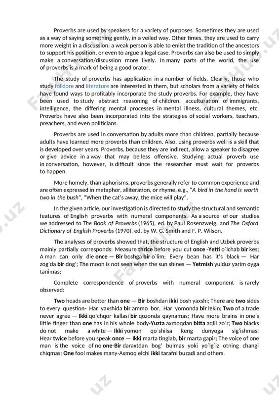 ern of loan-words — many loan-proverbs appear besides the indigenous ones. a considerable part ot them can be traced back to the classical literature of the region’s past, in europe the greco-roman classics, and in the far east to the sanskrit and korean classics. local proverbs — in a cultural region often internal differences appear, the classics (e.g. the bible or the confucian analects) are not equally regarded as a source of proverbs in every language. geographical vicinity gives also rise to another set of common local proverbs. these considerations are illustrated in several european and far-eastern languages, as english and korean [ 2, p. 153]. proverbs are often borrowed across lines of language, religion, and even time. for example, a proverb of the approximate form “no flies enter a mouth that is shut” is currently found in spain, ethiopia, and many countries in between. it is embraced as a …