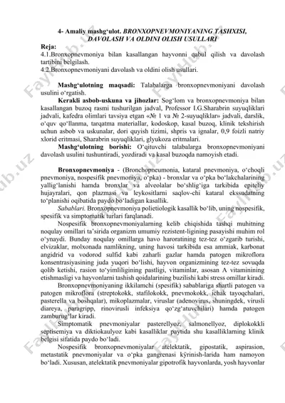 bronxopnevmoniyaning tashxisi, davolash va oldini olish usullari — DOCX