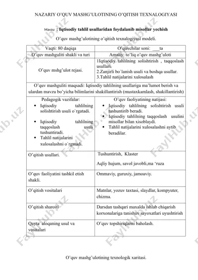 nazariy o’quv mashg’ulotining o’qitish texnalogiyasi — DOCX