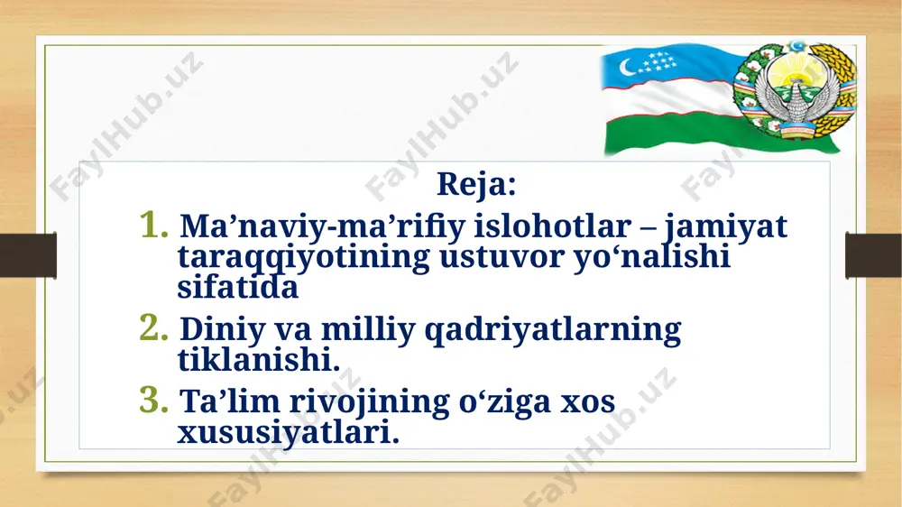 so‘rovlar yo‘nalishidagi tadbirlar ma’naviy-ma’rifiy islohotlarni yanada chuqurlashtirish va ularning samaradorligini oshirish chora-tadbirlari to‘g‘risida bobokalonlarimizning ma’naviy merosi xalqimizga qaytarildi, tavallud topgan kunlari mamlakat va xalqaro miqyosda keng nishonlandi 1991 yil ― alisher navoiy tavalludining 550 yilligi; 1993 yil ― bahouddin naqshbandiyning 675 yilligi; 1993 yil ― najmiddin kubro tavalludining 850 yilligi; 1994 yil ― mirzo ulug‘bek tavalludining 600 yilligi; 1995 yil ― mahmud az-zamaxshariyning 920 yilligi; 1996 yil ― amir temur tavalludining 660 yilligi; 1998 yil ― imom buxoriy tavalludining 1225 yilligi; 1998 yil ― ahmad al-farg‘oniy tavalludining 1200 yilligi; 1999 yil ― jaloliddin manguberdining 800 yilligi; 2000 yil ― burhoniddin marg‘inoniyning 910 yilligi; 2000 yil ― imom moturidiy tavalludining 1130 yilligi; 2000 yil ― kamoliddin behzod tavalludining 545 yilligi; 2003 yil ― abduxoliq g‘ijduvoniyning 900 yilligi; 2004 yil ― xoja ahror valiyning 600 yilligi o‘zbekiston hududida xalqning ulug‘vor va shonli tarixiga oid 2000 dan ortiq yodgorliklar ta’mirlandi. abduxoliq g'ijduvoniy maqbarasi …