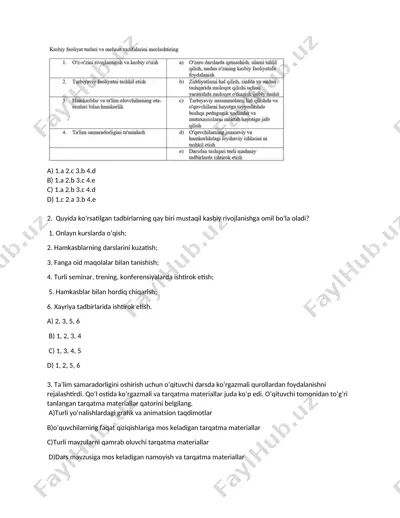 pedagogik bilimlar test to‘plami — DOCX