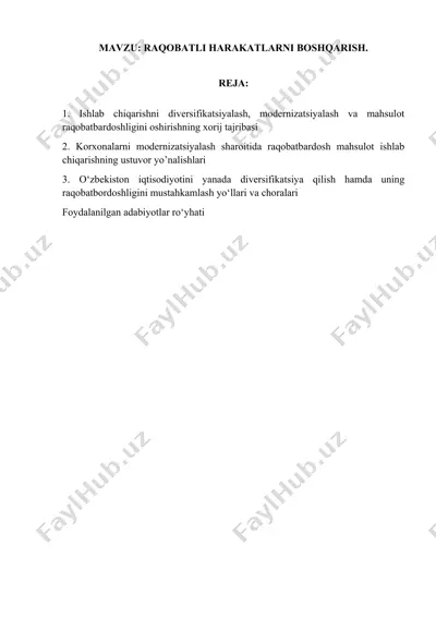 diversifikatsiya va modernizatsiyalash jarayonlarini oshirish — DOCX