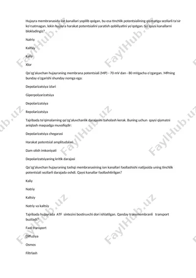 hujayra membranasi va ion kanallari — DOCX