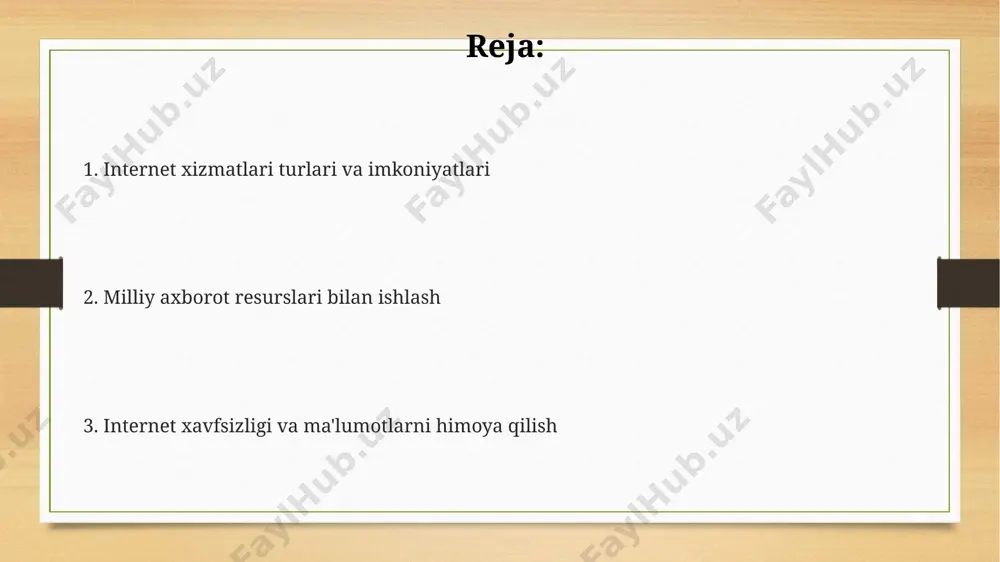 li iqtisodiyot strategiyasida muhim o'rin egallab, 10 millionga yaqin foydalanuvchiga xizmat ko'rsatmoqda va toshkent shahri kabi yirik shaharlarda tezkor rivojlanmoqda. milliy axborot resurslarining samarali boshqaruvi 2024-yilga qadar davlat byudjetidan 15 milliard so'm ajratilishi bilan ta'minlanib, samarqand va buxoro kabi tarixiy hududlardagi arxeologik topilmalarni raqamlashtirishga yo'naltiriladi. milliy axborot resurslaridan foydalanish usullari миллий кутубхона электрон каталоги орқали 2000 дан ортиқ китоб ва 500 дан ортиқ журнали электрон нусхаларига тошкент шаҳридан онлайн кириш имконияти мавжуд. ўзбекистон республикаси давлат статистика қўмитасининг расмий веб-сайтидан 2023 йил учун вилоятлар кесимидаги демографик маълумотларни юклаб олиш мумкин. "ўзбекенциклопедия" миллий электрон маълумот базасида 10 000 дан ортиқ мақола ва самарқанд шаҳри тарихига оид бой фотоархив мавжуд. milliy axborot resurslari tushunchasi davlat idoralari, oliy oʻquv yurtlari va ilmiy-tadqiqot institutlari kabi muassasalar milliy axborot resurslarining asosiy ta'minlovchilari hisoblanadi, ularning 20% dan ortigʻi toshkent shahrida joylashgan. milliy axborot resurslariga kirish va foydalanish uchun maxsus dasturiy ta'minotlar, shuningdek, 5 dan ortiq turdagi avtorizatsiya …