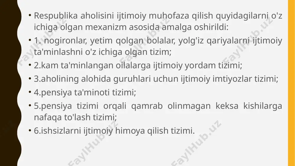 'kis o'zini oqladi. bunday siyosat o'rtacha umr ko'rish darajasini uzayishi, aholi daromadlarini oshishi, turmush darajasini ko'tarilishi, ijtimoiy-iqtisodiy hamda siyosiy barqarorlikka erishish, turli tahdidlarni oldini olish va oxir-oqibatda iqtisodiy xavfsizlikni ta'minlash uchun zamin yaratdi. aholi ish haqi va daromadlarining o'sish sur'ati eng muhim ko'rsatkichlardan biri bo'lib hisoblanadi. ta'kidlash joizki, mustaqillik yillarida aholining real daromadlari sezilarli darajada o'sdi. respublika aholisini turmush darajasini oshirish va shu orqali mamlakatda ijtimoiy va iqtisodiy xavfsizlikni ta'minlashda faol ijtimoiy siyosatning uchinchi yo'nalishi katta o'rin tutdi. bunda aholini kam ta'minlangan tabaqalarini ijtimoiy himoyalash va qo'llab-quvvatlash borasida kuchli chora-tadbirlar o'tkazildi. bunday siyosat aholining ijtimoiy jihatdan nochor tabaqalari – pensionerlar, nogironlar, ko'p bolali va kam daromadli oilalar, ishsizlar, o'quvchi yoshlar va aholining shunga o'xshash boshqa guruhlarini himoya qilish davlatning asosiy vazifasi, degan qoidadan kelib chiqib amalga oshirildi. chegara ko’rsatkichlari – iqtisodiyot sohasidagi milliy manfaatlarning miqdor jihatdan ifodalanishidir. mazkur ko’rsatkichlar tizimli tahlil, prognoz va ijtimoiyiqtisodiy rejalashtirishning muhim vositasi bo’lib hisoblanadi. iqtisodiyot …