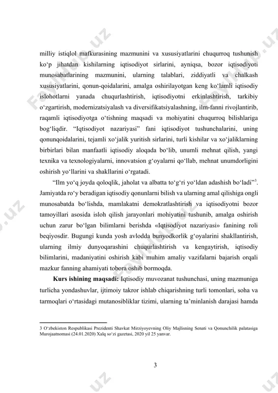 ohiyatini tushunib, amalga oshirish uchun zarur bo‘lgan bilimlarni berishda «iqtisodiyot nazariyasi» fanining roli beqiyosdir. bugungi kunda yosh avlodda bunyodkorlik g‘oyalarini shakllantirish, ularning ilmiy dunyoqarashini chuqurlashtirish va kengaytirish, iqtisodiy bilimlarini, madaniyatini oshirish kabi muhim amaliy vazifalarni bajarish orqali mazkur fanning ahamiyati tobora oshib bormoqda. [3: o‘zbеkiston rеspublikasi prеzidеnti shavkat mirziyoyevning oliy majlisning sеnati va qonunchilik palatasiga murojaatnomasi (24.01.2020) xalq so‘zi gazеtasi, 2020 yil 25 yanvar. ] kurs ishining maqsadi: iqtisodiy muvozanat tushunchasi, uning mazmuniga turlicha yondashuvlar, ijtimoiy takror ishlab chiqarishning turli tomonlari, soha va tarmoqlari o‘rtasidagi mutanosibliklar tizimi, ularning ta’minlanish darajasi hamda iqtisodiyotdagi balanslarning mazmuni muvozanatlikning ko‘rinishi, amaliyotdagi ifodasi sifatida bayon qilinadi. kurs ishining vazifasi:iqtisodiyotning inqirozlarsiz, barqaror va samarali rivojlanishi uchun uning turli tomonlari, sohalari, tarmoqlari va bo‘laklari o‘rtasida ma’lum muvozanat bo‘lishi taqozo etiladi. i.bob.milliy iqtisodiyotning muvozanatli va mutanosibli rivojlanishi 1.1.iqtisodiy muvozanatlikning mazmuni va namoyon bo‘lish shakllari biz oldingi bobda bozor iqtisodiyotining rivojlanishi siklli tavsifga ega bo‘lib, to‘lqinsimon harakatda bo‘lishini, inqirozlar …