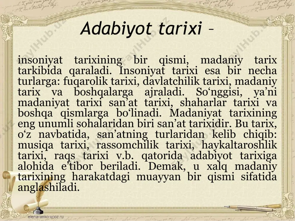 alluqli manbalar (asar qo‘lyozmalari, koralamalari, ijodkorlarning kundaliklari, yozishmalari, ularning hayoti va faoliyati bilan bog‘liq xujjatlar va b.)ni izlab topish, tavsiflash, tasniflash va muayyan tartibga solish, ilmiy muomalaga kiritish hamda tadqiq etish bilan shug‘ullanadi, bu ishlarni amalga oshirishning nazariy tamoyillarini ishlab chikadi va amalda qo‘llaydi. manbashunoslik faoliyati adabiyot tarixi va matnshunoslik sohasidagi tadqiqotlar uchun muhim ahamiyatga ega. adabiyotshunoslik va tilshunoslik – adabiyotshunoslik va tilshunoslik nafaqat tadqiqot obyekti va materialning umumiyligi, balki vazifadorligi nuqtai nazaridan ham yaqinlashadi. so‘z mohiyati va uning matndagi o‘rnini o‘rganishda, ayrim adabiy hodisalarning struktural jihatlarini tadqiq etishda umumiylik mavjud. masalan, badiiy tasvir vositalari adabiyotshunoslikda “poetik leksika” tarkibida o‘rganilsa, ayni shu holatga tilshunoslikning “leksikologiya” bo‘limida ko‘chim turlari nuqtai nazaridan qaraladi. yoki ritorikada stilistik figuralarning matn tarkibidagi va badiiy nutq shakllanishidagi o‘rni o‘rganilsa, tilshunoslikning “sintaksis” va “stilistika” bo‘limlarida nutq uslublari jihatidan yondashish orqali ularning natijalaridan biri ikkinchisini to‘ldiradi. til qonuniyatlarini bilish orqali asar mohiyati va obrazlar vositasida anglatilayotgan badiiy niyat …