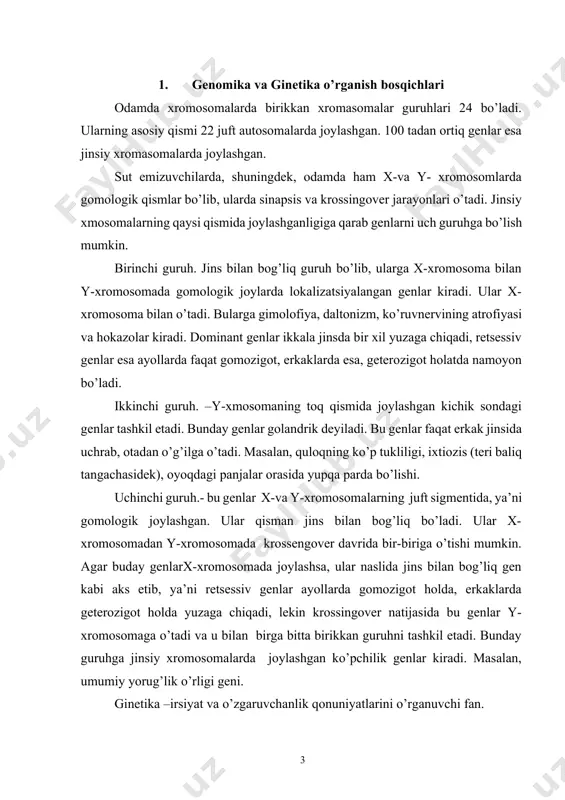 bir xil biosintez tipiga ega, bu esa to’qimalarda ximik tarkibining, moddiy almashinuvining fiziologik zaharlanishlar, morfologik belgilarning o’xshashligini ta’minlaydi. irsiyat natijasida o’zgarishlar ro’y bermaydi va ajdoddan avlodlar belgilar bir xilligining o’tishi ta’minlanadi. masalan, a) kanalar va suvaraklar o’zgarishsiz belgilar namoyon bo’lib kelmoqda; b) sindaktiviya, graf shryuzberining xiv avlodidan barmoqlarning birlashuvi kuzatiladi. o’zgaruvchanlik- bu irsiyatga qarama-qarshi xususiyat bo’lib, bunda alohida avlodida o’ziga xos yangi belgi yoki xususiyat namoyon bo’ladi, natijada farzandlar ota-onasidan farq qiladi. bu hodisa ikkita murakkab hodisa tufayli yuzaga keladi: irsiy informatsiya va tashqi muhitning konkret sharoitidir. ularning ta’sirida irsiy axborot o’zgaradi, natijada ularning yuzaga chiqish vareabelligi o’zgaradi. o’zgaruvchanlik orqali dunyoda paydo bo’ldi: 1) 3 mln hayvon turlari; 2) turli o’simliklar, hamda madaniy o’simliklar; 3) odamlarda irqiy va populyatsion farqlar, individual rivojlanish kelib chiqadi. genetika fani amaliy talabalarga asoslanib rivojlangan. uy hayvonlari va madaniy o’simliklari turli tur va sinflarga mansub bir biridan belgilar bilan farq qiluvchi guruhlarni gibridizatsiyalangan, ya’ni chatishtirilganda …