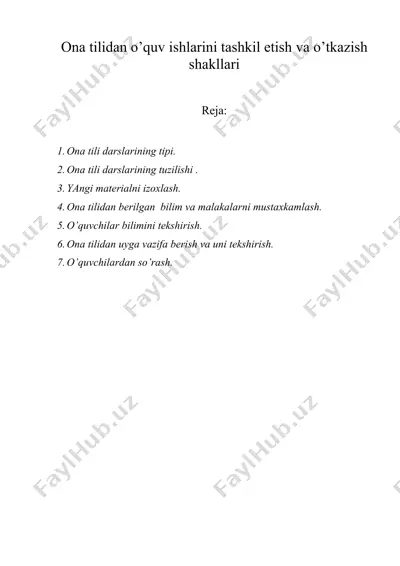 оnа tilidаn o’quv ishlаrini tаshkil etish va o’tkаzish shаkllаri — DOC