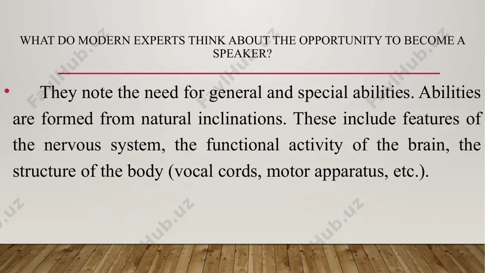 ons for your speech. these include: - official documents; - scientific, popular science literature; - reference literature: encyclopedia, encyclopedic dictionaries, dictionaries on various branches of knowledge, linguistic dictionaries, tables, bibliographic indexes; - fiction; - articles from newspapers and magazines; - radio and television broadcasts; - results of sociological surveys; - own knowledge and experience; - personal contacts, conversations, interviews; - reflections, observations. the most important stage in the preparation of oratorical speech is the study of selected literature. the speaker needs to choose from the literature what can be used in speech, i.e. read the relevant sections, make the necessary notes, systematize the material, etc. the success of a future speech: the speaker receives and expands his knowledge related to the subject of speech; critically comprehends the material; clarifies the main problems that arise when covering this topic. 4. beginning, ending and deployment of speech the presentation consists of three …