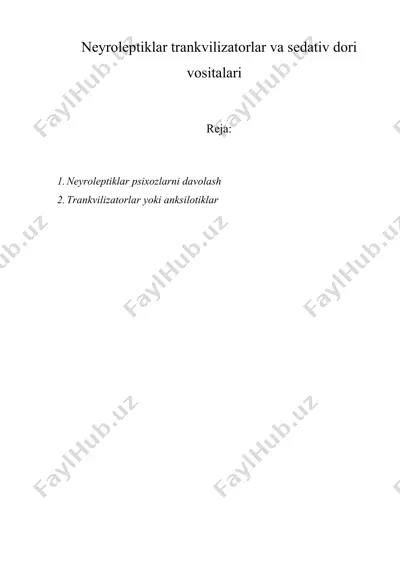 nеyrolеptiklar trankvilizatorlar va sеdativ dori vositalari — DOC