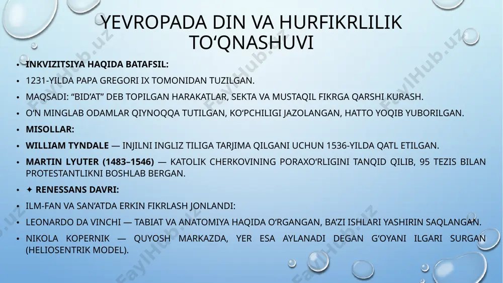 gining mahsuli sifatida o‘rganiladi reza aslan no god but god islom tarixidagi hurfikr maktablari, ilohiyotda yangilanish fazlur rahman islam and modernity tafsir va fiqhda tanqidiy fikrlash abdullahi an-na'im islam and the secular state sekulyarlik — dinga qarshi emas, balki himoya shakli sifatida o‘zbekistonda hurfikrlilik va ijtimoiy-madaniy taraqqiyot mustaqillikdan keyin: konstitutsiyaviy kafolatlar: so‘z va vijdon erkinligi. ilmiy konferensiyalar, ochiq suhbatlar, islomiy-ijtimoiy mavzulardagi tadbirlar ko‘paydi. ilmiy-tadqiqot institutlari: o‘zr fa sharqshunoslik instituti, imom buxoriy xalqaro ilmiy-tadqiqot markazi. madaniyatda hurfikrlilik: teatr, adabiyot va san’atda diniy-madaniy ohangda mustaqil fikrlar rivojlanmoqda: asqad muxtor, erkin vohidov, tohir malik — diniy motivli, ammo erkin g‘oyalarga ega ijodkorlar. hozirgi blogerlar va jurnalistlar — fikr erkinligi borasida faol muloqot yaratmoqda. tavsiya va istiqbolli yo‘nalishlar ta’limda: tanqidiy fikrlash, bahs madaniyatini o‘rgatish zarur. diniy ta’limda biryoqlamalik emas, turli yondashuvlarni solishtirish amaliyoti. axborot maydonida: fikr erkinligi doirasida turli nuqtai nazarlarga ochiqlik. senzuraga emas, mantiqiy bahsga tayangan ilmiy-tahliliy platformalar ko‘payishi lozim. ijtimoiy hayotda: dinga …