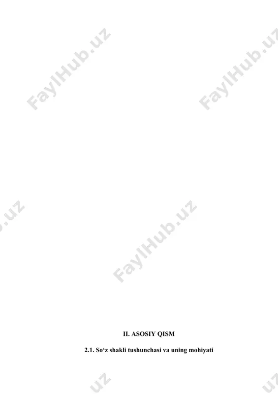 ijasida morfologik shakl va sintaktik shakl vujudga keladi. morfologik shakl yasovchi qo‘shimchalar yordamida, sintaktik shakl esa so‘z o‘zgartiruvchi qo‘shimchalar orqali hosil bo‘ladi. bundan tashqari tilda so‘z yasalishi uchun xizmat qiladigan so‘z yasovchi qo‘shimchalar mavjud bo‘lib, ular bir butun holda so‘zning morfologik tuzilishini belgilaydi. shu o‘rinda shakl yasalishi tushunchasiga ham izoh berish zarur. shakl yasalishi - soʻzning u yoki bu grammatik maʼno ifodalovchi shaklining hosil qilinishi; shunday shaklning hosil boʻlishi (qiyoslang: soʻz yasalishi). mas, oʻzbek tilida shakl yasalishining quyidagi usullari bor: analitik usul, sintetik usul.shakl yasalishining analitik usuli yordamchi soʻzlar vositasida amalga oshadi. chunonchi, oʻqib koʻrmoq, gʻovlab ketmoq, kun sayin soʻz shakllari koʻr, ket, sayin yordamchilari vositasida yasalmoqda. shakl yasalishining sintetik usuli maxsus shakl yasovchi affikslar vositasida amalga oshadi. shakl yasovchi affikslar soʻzning grammatik maʼno ifodalovchi shaklini yoki biror grammatik vazifaga xoslangan shaklini yasaydi. bunday affikslar asosiy xususiyatlariga koʻra 2 ga boʻlinadi: 1) kategorial shakl yasovchi affikslar — maʼlum soʻz turkumidagi …