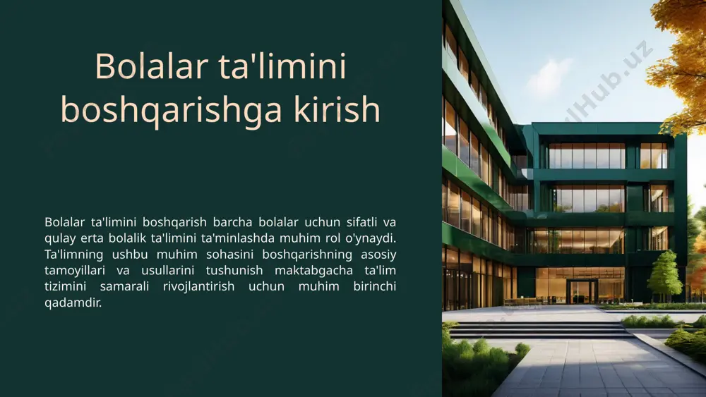 nlashdir. uzluksiz kasbiy rivojlanish xodimlarni muntazam ravishda tayyorlash va malakasini oshirish pedagogik kadrlar malakasini yuqori darajada ushlab turish, maktabgacha ta’lim muassasalariga ilg‘or usullarni joriy etish imkonini bermoqda. xodimlarni samarali boshqarish kadrlarni to'g'ri joylashtirish, xodimlarni rag'batlantirish, adolatli baholash va mukofotlash tizimi maktabgacha ta'lim muassasasining uzviy va samarali faoliyatining kalitidir. 7 maktabgacha ta'lim muassasalari faoliyatini rejalashtirish va tashkil etish 1 strategik rejalashtirish maktabgacha ta'lim muassasasini rivojlantirish bo'yicha uzoq muddatli maqsad va vazifalarni ishlab chiqish, ishning ustuvor yo'nalishlarini belgilash. 2 yillik rejalashtirish o'quv yili uchun tadbirlarni, shu jumladan ta'lim, tarbiya va iqtisodiy ishlarni batafsil rejalashtirish. 3 o'quv jarayonini tashkil etish guruhlarning oqilona tuzilmasini shakllantirish, dars jadvalini tuzish, rivojlanayotgan predmet-makon muhitidan samarali foydalanish. 8 maktabgacha ta'lim sifatini monitoring qilish va baholash monitoring va tahlil ta'lim jarayonining tizimli monitoringi maktabgacha ta'lim muassasalari faoliyatining kuchli va zaif tomonlarini aniqlash imkonini beradi. olingan ma'lumotlarni tahlil qilish ko'rsatilayotgan xizmatlar sifatini baholashga va o'z vaqtida tuzatish choralarini ko'rishga yordam …