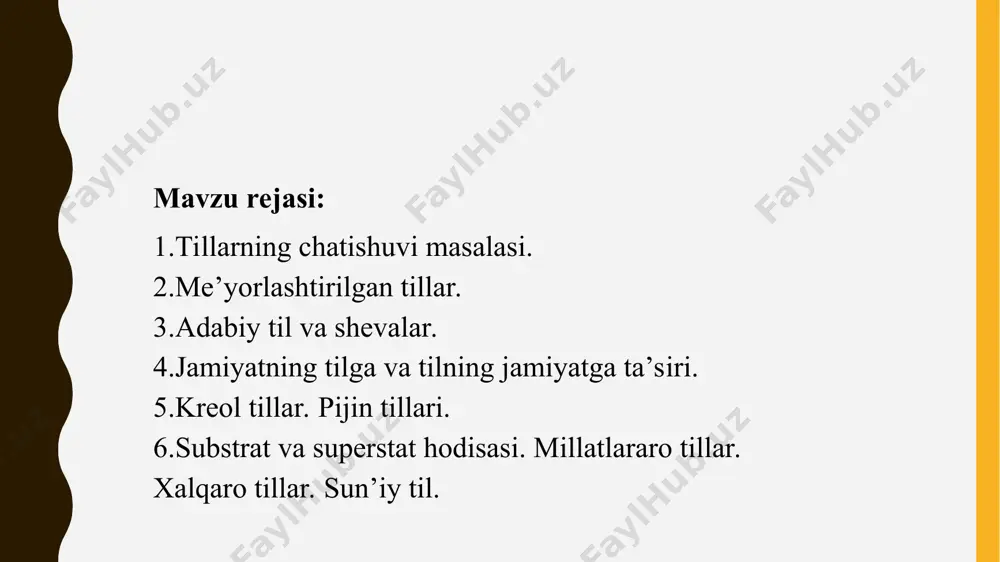 aming hammasi emas, balki mazkur sohani yaxshi biluvchi kichik bir guruh ishtirok etadi. jamiyatdan tashqarida yashagan inson bolasi qancha umr k o ‘rmasin, u gapirmaydi. chunki til nasldan-naslga, avloddanavlodga o‘tmaydi, ya’ni uning irsiyatga hech qanday aloqasi yo‘q. irsiyat qonuniga binoan, bolaning biologik, antropologik xususiyatlari (tanasining va sochining rangi, yuz tuzilishi va boshqalar) avioddanavlodga o‘tadi, lekin o‘zbek oilasida tug‘ilgan bola faqat o‘zbek tilida gapiradi, deyish noto‘g‘ridir. u qaysi tilda gapira boshlashi, qaysi oila, qaysi ijtimoiy muhitda tarbiyalanishiga bog‘liq: agar chaqaloq rus tilida gaplashuvchi jamoa ichida tarbiyalansa, ruscha, tojiklar ichida tarbiyalansa, tojikcha gapiradi. shunday qilib, til ijtimoiy xarakterga ega, chunki u jam iyat taraqqiyoti, mehnat faoliyati jarayonida yuzaga keladi. til faqat jamiyatda, odamlar orasida mavjud bo ‘ladigan ijtimoiy quroldir. tilning taqdiri uning yashashi, rivojlanishi faqat shu tilda gaplashuvchi jamiyatga bog‘liq. til jamiyat bilan paydo bo‘lganidek, jamiyat bilan birga o‘ladi. yuqorida lotin, sanskrit tillari esga olinib o ‘lik tillar deb aytilgandi, chunki bu …