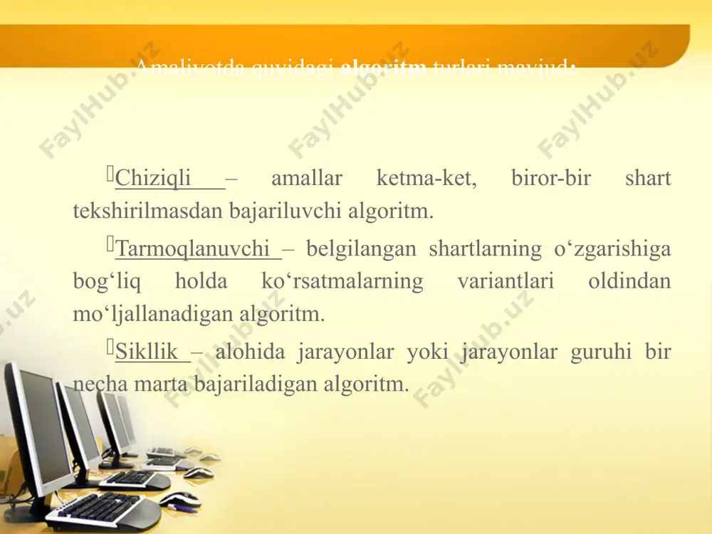 enti birinchi mat­ritsaning i-satri elementlari bilan ikkinchi matritsaning k- ustunidagi mos elementlari ko‘paytmalarining yig’indisiga teng. masalan, ab ko‘paytma matritsaning ikkinchi satri va birinchi ustunida turgan elementi a matritsa ikkinchi satri elementlarining b matritsa birinchi ustuni elementlariga ko‘paytmalariniig yig‘indisiga teng. bu qoida to‘rg‘i burchakli matritsalar uchun ko‘payuvchi matri­tsaning ustunlari soni ko‘paytuvchi matritsaning satrlari soniga teng bo‘lgan holda ham o‘z kuchini saqlaydi. bu qoida to‘rg‘i burchakli matritsalar uchun ko‘payuvchi matri­tsaning ustunlari soni ko‘paytuvchi matritsaning satrlari soniga teng bo‘lgan holda ham o‘z kuchini saqlaydi. to‘rtta sondan iborat quyidagi jadval determinant deb ataladi va quybdagi simvol bilan belgilanadi. determinant ikkita satr va ikkita ustunga ega. bu determinantni tuzadigan sonlar ikkita indeksli harf bilan belgilangan. birinchi indeks mazkur son turgan satr nomerini, ikkinchi indeks esa ustun nomerini bildiradi. masalan, a12 –birinchi satr va ikkinchi ustunda turgan sonni bildiradi, a21 –ikkinchi satr va birin­chi ustunda turgan sonni bildiradi. a11, a12 , a21 , a22 sonlarni determinantning …