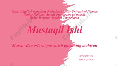 bemorlarni parvarish qilishning mohiyati — PPTX