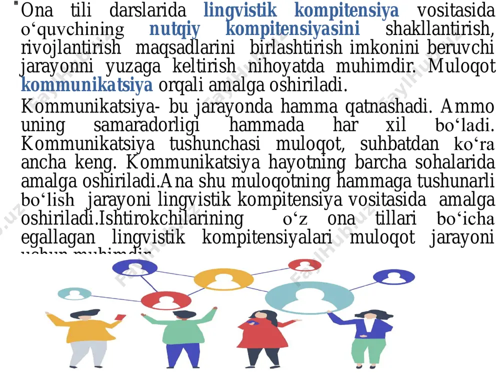 ta’lim jarayonida ularni bir vaqtda ishtirok etishi natijasida ma’lumotlarni qabul qilish samaradorligi 65 % gacha ortadi.  ona tilini o‘qitishda o‘quvchilarning yoshi va shaxsiy xususiyatlarini hamda o‘quv imkoniyatlarini hisobga olish tamoyili ta’limning o‘quvchilarning yoshi va individual xususiyatlariga mos kelishi tamoyili o‘quvchilarning yoshiga ko‘ra va individual yondashuvni anglatadi. yoshiga muvofiq yondashish o’quvchilarning psixik xususiyatlari, shaxsiy rivojlanganlik darajasi, ma’naviy-axloqiy sifatlari, ijtimoiy yetukligini baholay olishni nazarda tutadi. individual yondashish o‘quvchilarning murakkab ichki dunyosini o‘rganish, yuzaga kelgan munosabatlar tizimini tahlil qilish va shaxs shakllanishi sodir bo‘ladigan ko‘p turdagi sharoitlarni aniqlashni talab etadi. ona tili darslarida o‘quvchilarning yosh va shaxsiy xususiyatlarini hamda real o‘quv imkoniyatlarini hisobga olish tamoyiliga qat’iy amal qilish quyidagi afzalliklarga ega: o‘qituvchi tomonidan tanlanadigan o‘quv topshiriqlarini o‘quvchi-larning o‘zlashtirish darajasiga muvofiqlashtirish imkoniyati vujudga keladi. o‘qituvchi o‘quv imkoniyatlaridan kelib chiqqan holda darslik va qo‘shimcha o‘quv materiallaridan foydalanadi. o‘quv imkoniyatini aniqlash ona tili o‘qitishning shakl, metod va usullarini to‘g‘ri belgilashga, maqsadga muvofiq keladigan dars turini …