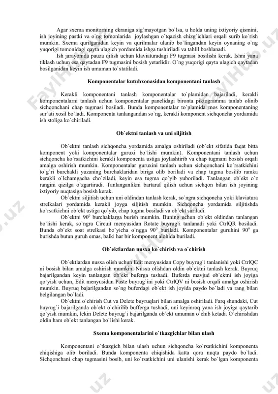 qalin va elementlar orasidagi masofa uzok, bo`lgani uchun ular orasidagi zararli (parazit) sig’imlarni xisobga olmaslik mumkin. 3.30- rasmda purkash yo’li bilan xosil kilingan tugri turtburchak shaklida yasalgan induktivlik g’altagi ko’rsatilgan. yarim utkazgichli imslarning elementlari yarim o’tkazgich kristalining sirti yoki xajmida joylashadi. ularning xar biri yarim utkazgichning ma’lum soxasini egallaydi va mustaqil element — diod, tranzistor, rezistor, kondensator va boshqalar bo`lib xizmat qiladi. bu soxalar bir- biridan yo dielektrik, yoki teskari kuchlanish ulangan n — p o’tishlar yordamida ximoya kilinadi. ular purkash yuli bilan xosil kilinadigan simchalar yordamida biror elektr sxemani aks ettirgan xrlda tutashtiriladi. tutashtirish simchalari metall tarmoqchalar deb ataladi. ular, asosan, alyuminiydan tayyorlanadi. yarim utkazgichli imslarning elementlarini yasash murakkab texnologik jarayon bo`lib, ularning turlari xilma-xildir. barcha jarayonlarning negizini tranzistorlar tarkibi tashkil qiladi, ya’ni barcha passiv va aktiv elementlar tranzistor asosida xosil qilinadi. asos tranzistor vazifasini bipolyar yoki unipolyar tranzistorlar bajaradi. tranzistorlar. bipolyar tranzistorlarni yasashda uning xar ikki formulasi n— …