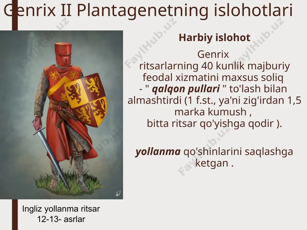 ravishda hukmronlik qilishini e'lon qildi va o'z vasiylarini olib tashladi. shundan so'ng u salibchilar sifatida falastinga bordi. o'zini papaning vassali deb tan olgan genrix iii qirollikning barcha daromadlarining 1/10 qismini papaga to'lash majburiyatini oldi. genrix iii plantagenet, angliya qiroli (1216–1272) genrix iii ingliz baronlari va shahar aholisi g'azablanib , papaga ushr to'lashdan bosh tortdilar. 1236 yilda genrix iii provans malikasi eleanoraga uylandi . u bilan ko'plab frantsuz zodagonlari angliyaga kelishdi, genrix iii ularga ingliz baronlari bilan qarama-qarshilikda ularga tayanishga umid qilib, sud lavozimlari va erlarini taqsimlay boshladi . genrix iii plantagenet, angliya qiroli (1216–1272) oksford qoidalari 1258 yilda genrix iii baronlardan 135 000 funt sterling yig'ishni talab qildi . art. kenja o'g'liga sitsiliya qirolining tojini sotib olish uchun. jami yillik daromadining 1/3 qismini tashkil etgan bunday miqdorni yig'ishdan bosh tortdilar . graf simon de montfort boshchiligida birlashgan baronlar qo'shin yig'ib, chet el zodagonlarini o'z qal'alaridan quvib chiqarishdi. oksforddagi konventsiyaga yig'ilgan …