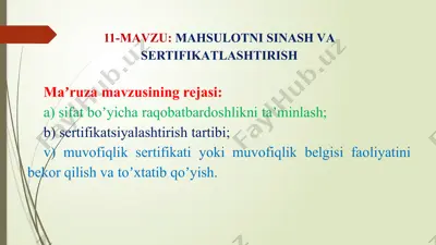 sertifikatlashtirish va mahsulot sifati — PPTX