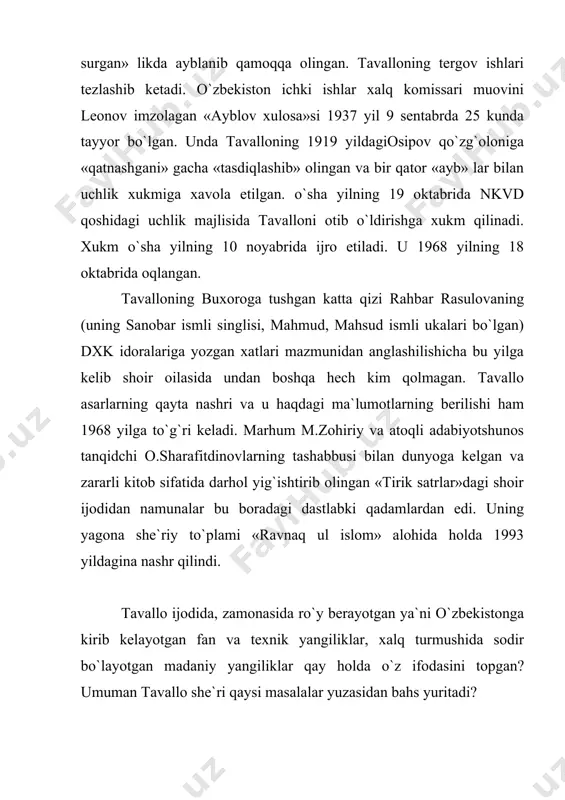 she`rlar turkchilik, islomchilik ruhida. vazn va ohang an`anaviy-aruzda. biroq mazmun tamoman yangi turkistonni qoplagan jaholat va nodonlik, tutqunlik va turg`unlik haqida. uning ham boshqa rivojlangan, taraqqiy topgan millatlar qatorida farovon va baxtli yashashga bo`lgan xaq-huquqi to`g`risida. shoir zamon hodisalaridan ta`sirlanadi, ilhom oladi. shuning uchun uning she`rlari asosan hayotdagi konkret voqealar asosida desam, dunyoda bizdek ortda qolg`on bormu millatdan, bu turkiston elidin topmadim iqror, yo`q, yo`q, yo`q. shoir she`rlaridan yana biri «o`z vijdon vujudima xitob» deb nomlangan. muhammas shaklida yozilgan ushbu she`rning har bandi «chiq ichimdin, jonim ey sen menga xamdamlashmasang», misrasi bilan yakunlanadi. jonga xitob har bandning yakunlovchisi bo`lganligidan ungacha shoir o`z vujudining har bir a`zosiga shart qo`yib chiqadi. bu shartlar vatan va millat manfaati yo`lidagi xizmatlarga qaratilgandir. chunonchi, millatga yordamlashmagan, uning og`irini yengil qilmagan qo`lning «pul tutish» iga xaqqi yo`q, millat g`amini yemagan dil «xushnud» bo`lmasligi kerak va xokazo. ey qo`lum, pul tutma hech, millatga yordamlashmasang, bo`lma hushnud ey …