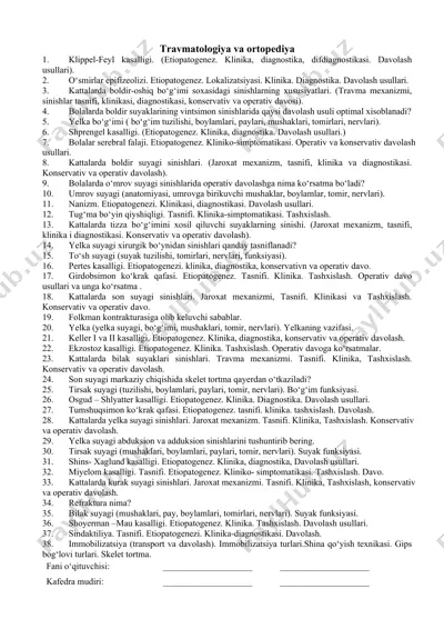 travmatologiya va ortopediya — DOCX