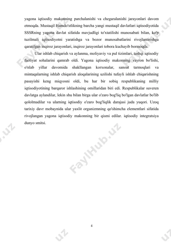 ilar. iqtisodiy integratsiya dunyo smitsi. 1.dunyo davlatlarining iqtisodiy rivojlanish darajasi va ularning iqtisodiy rivojalanish boʻyicha tabaqalashuvi xozirgi vaqtda iqtisodiy va siyosiy geografiyada jahon mamlakatlarini iqtisodiy rivojlanganlik darajasiga binoan ayrim tiplarga ajratish masalasi eng muhim va dolzarb masala hisoblanadi. ushbu murakkb va ko’p jihatdan “nozik” muammo fan yutuqlari va erishgan tajribalarga tayangan holda hal etildi. mamalakatlarni ayri tiplarga ajratish avvalambor ularda mavjud aholi jon boshiga xos bo’lgan yamm qiymati hisobga olinda undan keyin bosqichlarda yamm umumiy qiymat, sanoati, qishloq xo’jaliga va xizmat ko’rsatish sohasining rivojlanganlik darajasi va ularning iqtisodiyotda egallagan o’rin inobatga olindi. mazkur jarayonda u yoki bu davlatning jahon iqtisodiy va siyosiy xamjamiyatidagi o’rni va ahamiyatiga katta etibor berildi. shunday qilib, ana shu metodologik tamoyillarga tayangan holda jahonda mavjud bo’lgan barcha 229 mamlakat etti tipga bo’linadi. barcha iqtisodiy ko’rsatkichlar bo’yicha i tip “ettilik davlatlari” tengi yo’q hisoblanadi. đkkinchi tip mamlakatlari ularga hos iqtisodiy ko’rsatkichlarga binoan “ettilik davlatlari”ga juda yaqin turadi. …