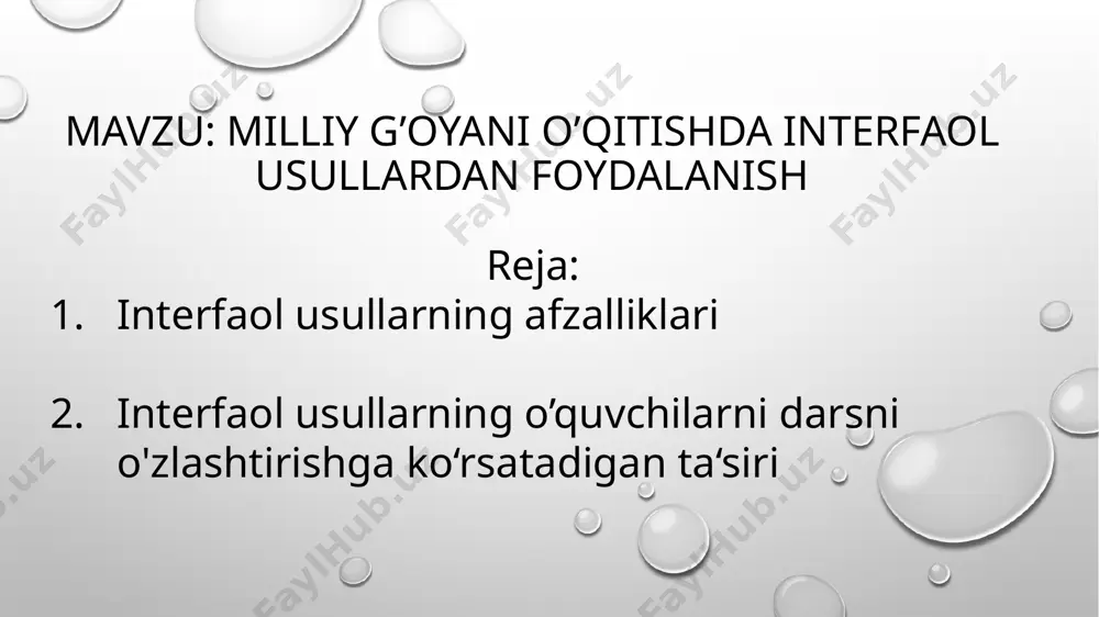 mahamadaliyev rustamning milliy g‘oyani o’qitishda interfaol usullardan foydalanish taqdimoti - Page 2