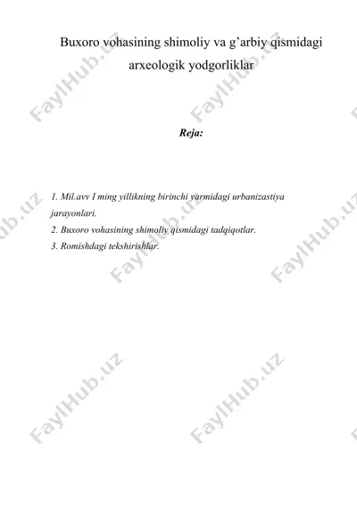 buxoro vohasining shimoliy va g’arbiy qismidagi arxeologik yodgorliklar — DOC