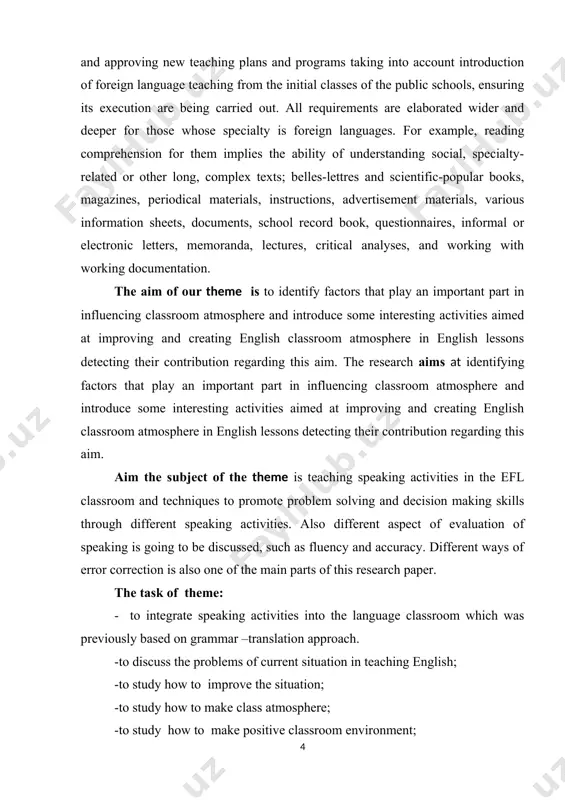 uence classroom atmosphere starting with the characteristics of social groups as learners within a class form a type of a social group where its environment is significantly influenced by the group structure, the leading style of a teacher and activities he or she initiates. in the chapter ii, i will introduce concrete activities modified to suit needs of classes they will be used in with an aim to observe their influence on classroom atmosphere, as well as gain some valuable information about learners in these classes. this will be realized by an action research in which by the means of my observation of the course of these activities and learners’ feedback i will try to find out whether and how these activities will contribute to the improvement of classroom atmosphere. chapter i. class as a social group and its atmosphere 1.1. class as a social group the english language teaching …