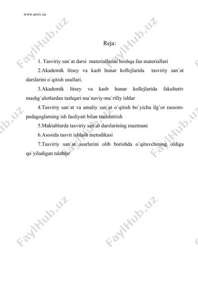 tasviriy san`at darsi materiallarini boshqa fan materiallari bilan bog‘likligi — DOC