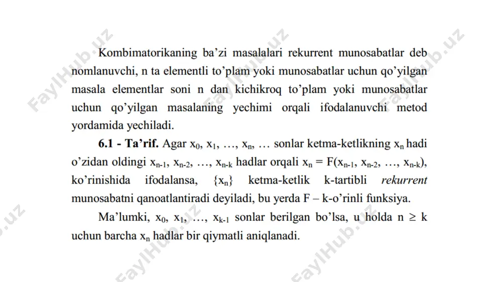 rekurent munosabatlar metodi. fibonachi sonlari. hosil qiluvchi funksiyalar - Page 3