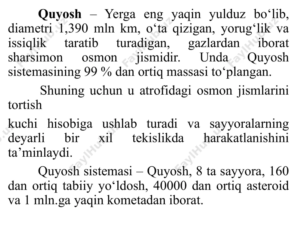 n yer po‘stlari ham ajratilishini bilib olasiz. sizga ma’lumki, materik yer po‘sti 3 ta, ya’ni cho‘kindi, granit va bazalt qatlamlaridan tuzilgan. bunday qatlamlarni ajratish shartlidir. cho‘kindi qatlam eng yuzada joylashgan bo‘lib, qalinligi 15–20 km gacha, ohaktosh, qum, gil va boshqalardan iborat. granit va bazalt qatlamlar har birining qalinligi 10–15 kmni tashkil etadi. okean yer po‘sti okean tubiga to‘g‘ri keladi. qalinligi 5–10 km bo‘lib, cho‘kindili va bazaltli qatlamlardan tuzilgan. oraliq yer po‘sti o‘rtacha qalinligi 15–30 km, 3 qismdan iborat: chekka dengiz soyligi, orollar yoyi va chuqur cho‘kmalar. dengiz soyligi va chuqur cho‘kmalar ostida granit qatlami yo‘q, cho‘kindi va bazalt qatlamlardan iborat. granit qatlam faqatgina orollar yoyida paydo bo‘ladi. yevrosiyo materigining sharqiy qirg‘oqlarida, shimoliy va janubiy amerikaning sharqiy va g‘arbiy qirg‘oqlarida mavjud.riftogen yer po‘sti o‘rta okean tizmalariga to‘g‘ri keladi. qalinligi 1,5–2 km bo‘lib, 2 qatlamli tuzilgan. e’tiboringiz uchun rahmat image1.jpeg image2.jpeg image3.jpeg image4.jpeg image5.jpeg image6.jpeg image7.jpeg