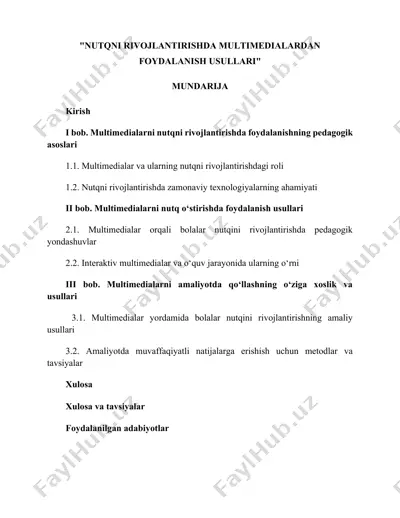 nutqni rivojlantirishda multimedialardan foydalanish usullari — DOCX
