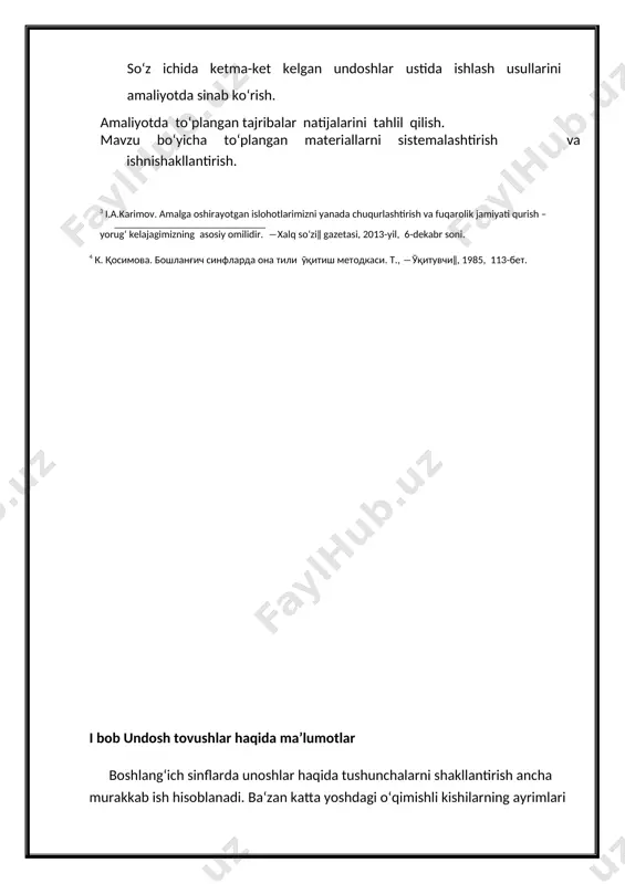 y malakalarni shakllantirishda asosiy davr hisoblanadi, bu davr o‘quvchi savodli yozuvining shakllanishida muhim bosqich bo‘lib, fonеtik-grafik tushunchalar bilan bog‘liq mavzularni o‘rganish dolzarbligini e‘tirof etadi. kichik yoshdagi o’quvchilarning og’zaki va yozma nutqni egallashlarida fonetikadan olgan bilimlarining ahamiyati katta: a) fonetik bilimga asoslangan holda boshlang’ich sinf o’quvchilari savod o’rganish davrida o’qishni va yozishni bilib oladilar; b) fonetik bilim so’zni to’g’ri talaffuz qilish (tovushlarni to’g’ri talaffuz qilish, urg’uli bo’g’inni ajratish, orfoepik me’yorga rioya qilish) asosini tashkil etadi; v) fonetik bilim morfologik va so’z yasalishiga oid bilimlar bilan birga o’quvchilarda qator imloviy malakalar (jarangsiz va jarangli undoshlarning yozilishi) shakllantirish uchun zamin bo’ladi; g) fonetik bilim gapni ohangiga ko’ra to’g’ri aytish, logik urg’u va gap qurilishidagi to’xtamlarga rioya qilish uchun zarur; d) so’zning tovush tomonini bilish uning ma’nosini tushunish va nutqda ongli qo’llash uchun muhimdir; hózir va hozúr, átlas va atlás so’zlari maьnosidagi farq faqat urg’u orqali ajratiladi. so’zning tovush tomonini tasavvur qilish so’zlarni talaffuzda …